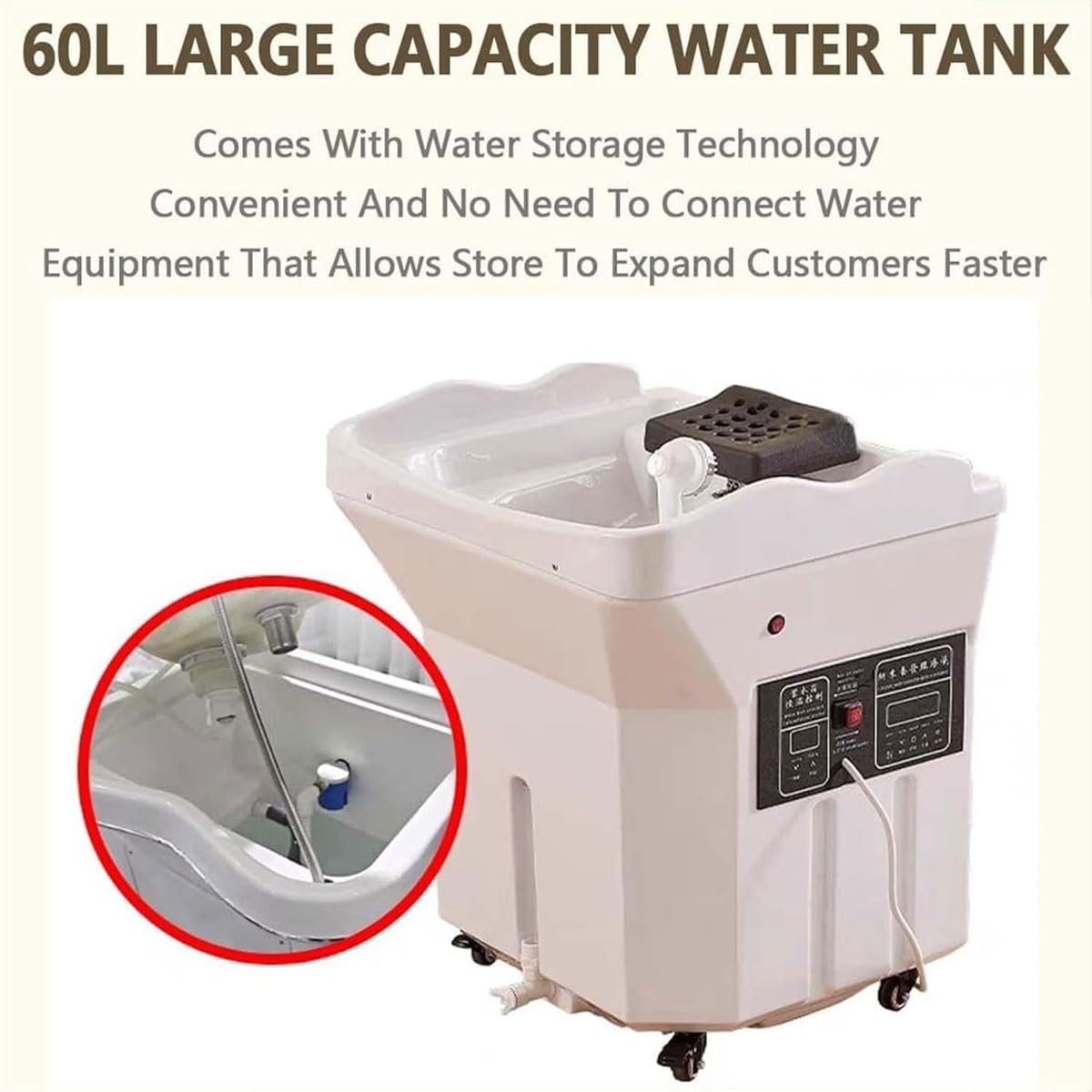 SelectShop-Honeybeesの【人気商品・ポイント5倍】水循環ヘッドスパシャンプー台、60l水タンク付き、ポータブルサーモスタットヘッドスパ機器水循環シャンプー台、180°アークデザイン、ヘアスタイリスト用スパ機器｜アングル2