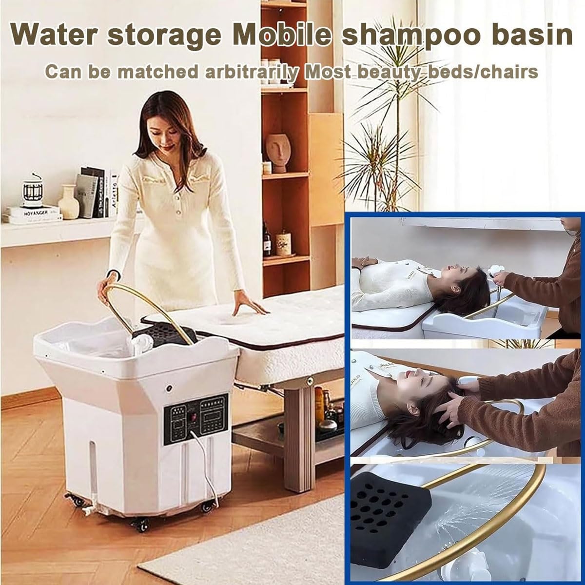 SelectShop-Honeybeesの【人気商品・ポイント5倍】水循環ヘッドスパシャンプー台、60l水タンク付き、ポータブルサーモスタットヘッドスパ機器水循環シャンプー台、180°アークデザイン、ヘアスタイリスト用スパ機器｜アングル3