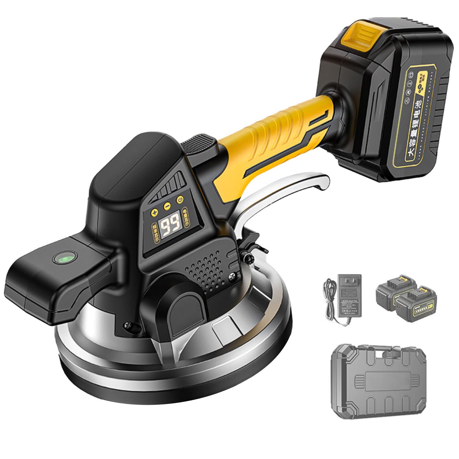 電気タイル張り機 タイル振動ツール 9段調整可能 振動数280000r/min 吸着量1000kg 吸盤直径190mm 面積350cm未満、自動床敷設ツール 充電式 ポータブル タイルタイル張り機 片手 軽量 床/壁タイル適用(4)