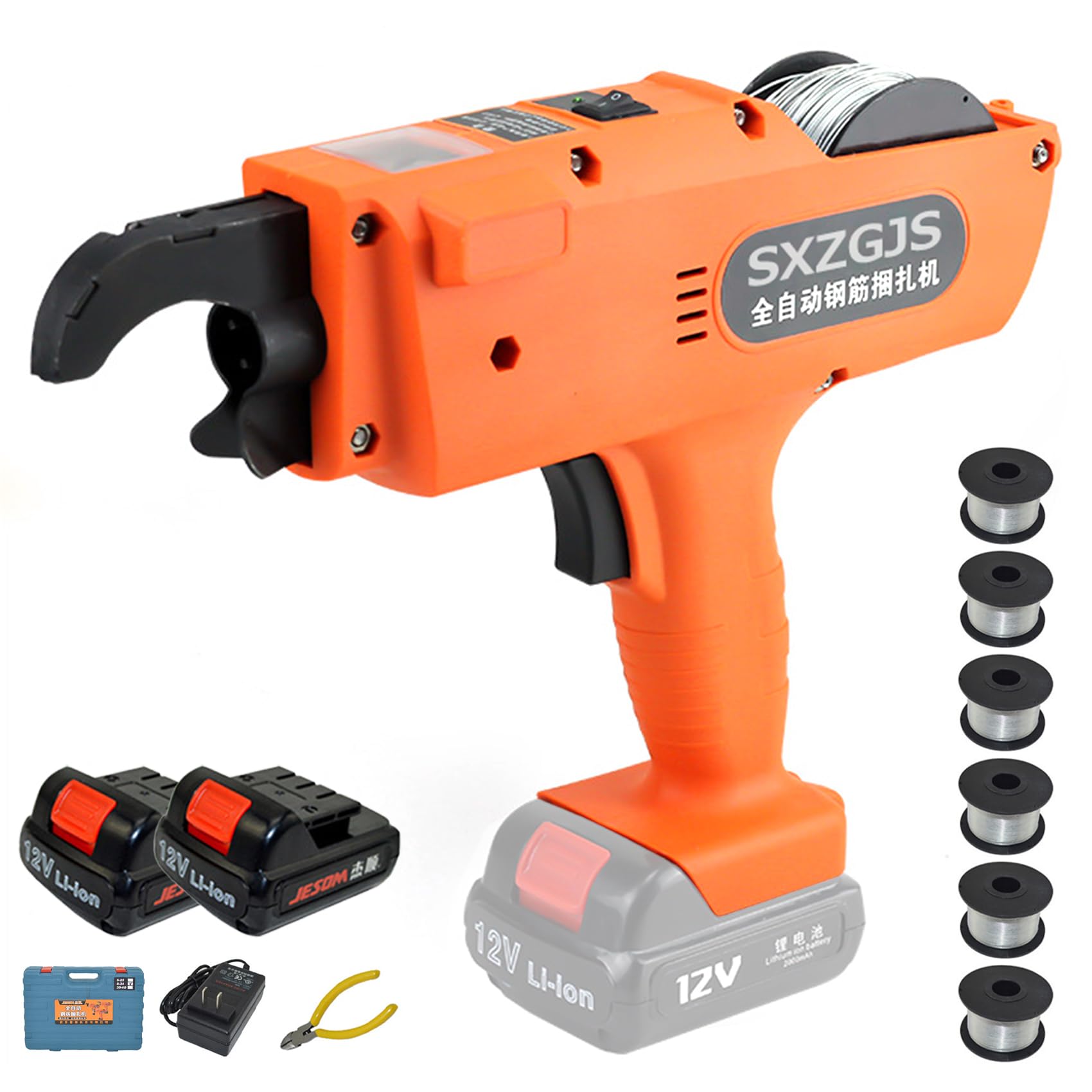 【時間限定P3倍】鉄筋結束機 充電式 鉄筋用結束工具 8-60mmの結束範囲 4500m/9000Ahのバッテリー 6枚専用結束線付き 手持ち型 全自動鉄筋ワイヤーツイスター 高効率 鉄筋結束用ツール 鉄筋結束ハッカー