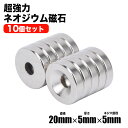 マグネット ネオジム磁石 10個セット 超強力 ネオジウム磁石 20mm×5mm 穴 フック