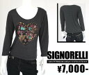 【SIGNORELLI/シグノレリ】Uネック7分丈メカニカルハートプリントTシャツ（チャコール・GRY）/レディース【インポート】【セレカジ】【正規品】