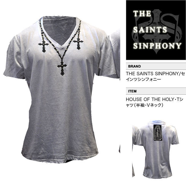 【THE SAINTS SINPHONY/セインツシンフォニー】HOUSE OF THE HOLY・Tシャツ（半袖・Vネック・ホワイト・WHT）/メンズ【インポート】【セレカジ】【正規品】
