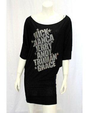 【e.vil/イーヴィル】セレブネームストーン入りドルマンスリーブワンピース（ブラック・BLK）/レディース【インポート】【セレカジ】【正規品】