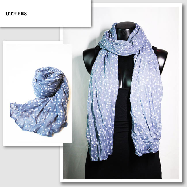 新作　LAセレブ着用　雑誌掲載【MOMO/モモ】スタープリントスカーフ（ブルー・BLU）【インポート】【セ..
