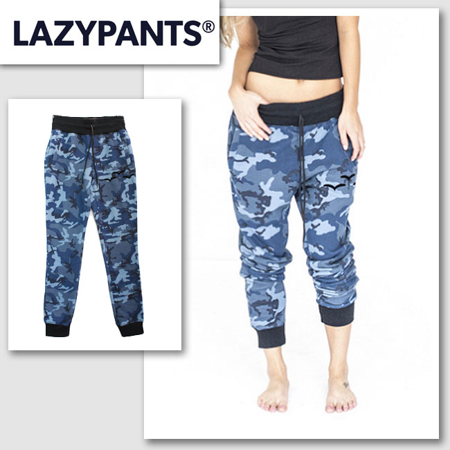 【LAZY PANTS/レイジーパンツ】カモメポイントカモフラスウェットスキニーパンツ（ブルー・BLE）/レディース【インポート】【セレカジ】【正規品】