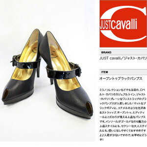 【JUST cavalli/ジャスト・カバリ】オープントゥブラックパンプス（ブラック・BLK）/レディース【インポート】【セレカジ】【正規品】