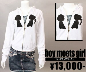 【BOY MEETS GIRL/ボーイミーツガール】ジップアップパーカー（ホワイト・WHT）/レディース【インポート】【セレカジ】【正規品】