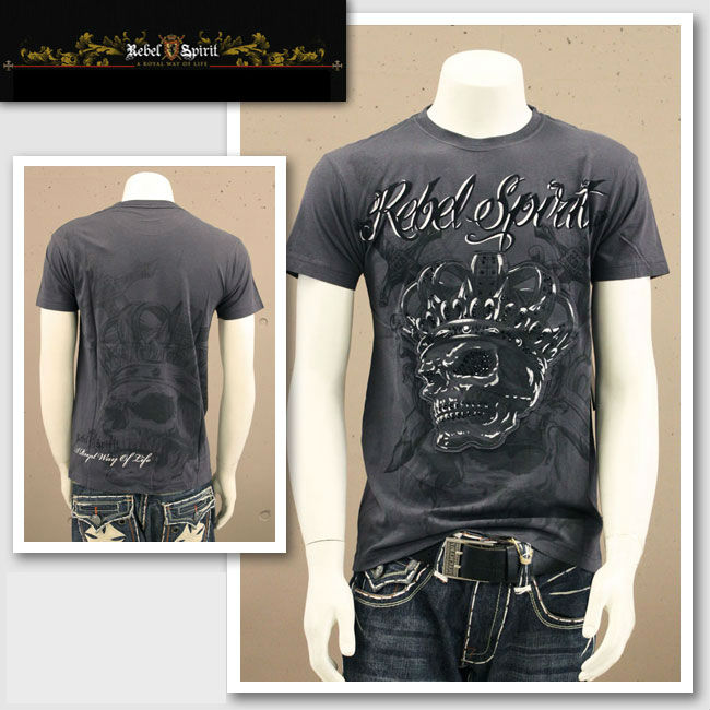 【Rebel Spirit/レベルスピリット】クラウンスカルTシャツ（チャコール・GRY）/メンズ【インポート】【セレカジ】【正規品】SSK111045