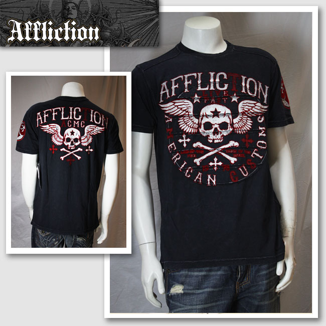 【AFFLICTION/アフリクション】スカルウィングブラックTシャツ（ブラック・BLK）/メンズ【インポート】【セレカジ】【正規品】