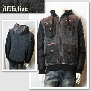 新作　LAセレブ着用　雑誌掲載【AFFLICTION／アフリクション】キルティングフード付きジャケット（グレー・GRY）/メンズ【インポート】【セレカジ】【正規品】