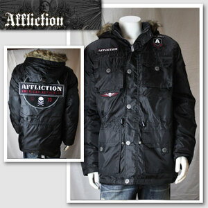 【AFFLICTION/アフリクション】フード付きスカルワッペンジャケット（ブラック・BLK）/メンズ【インポート】【セレカジ】【正規品】