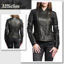 新作【AFFLICTION/アフリクション】SINNER AND SAINT JACKET 編み上げライダースジャケット(ブラック・BLK）レディース【送料無料】かっこよさの中に女性らしさを忘れないデザインのライダースジャケット！ブラックレザーがCOOL！【セレカジ】【正規品】