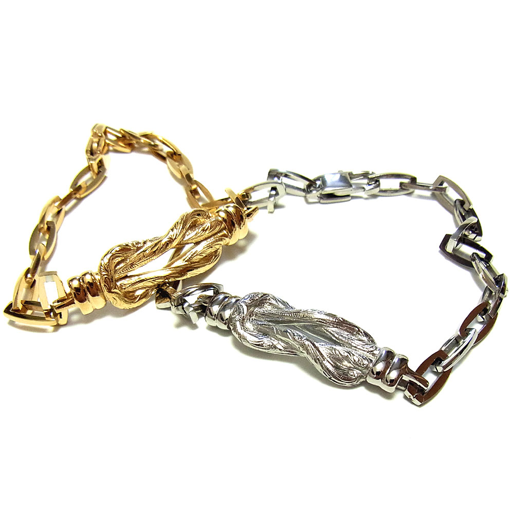 ブレスレット ハワイアンジュエリー バングル イエローゴールド スチールシルバー