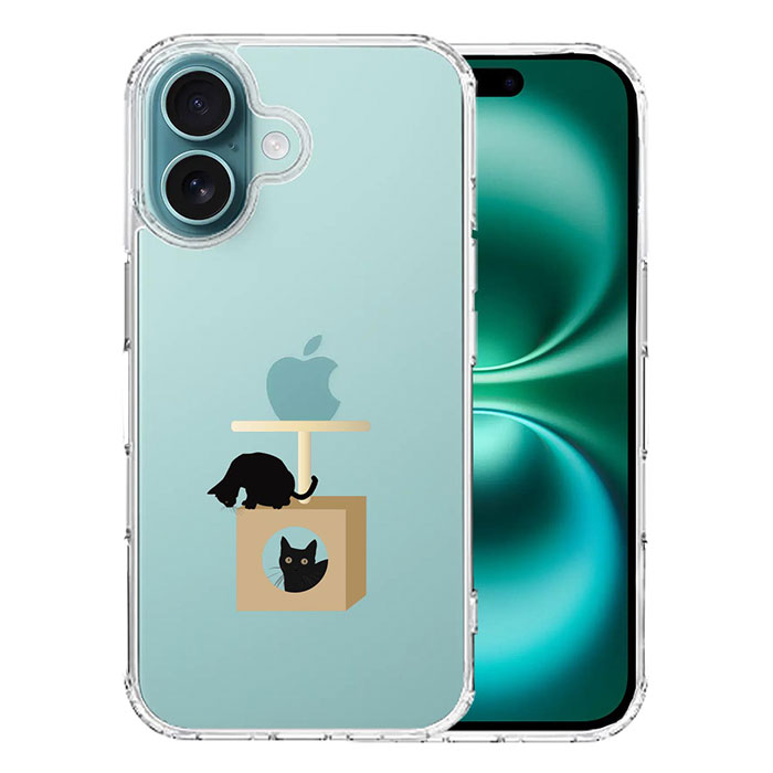 iPhone16 ケース ハイブリッド クリア 猫 キャットタワー カバー アイフォン16 iPhone 16 アイホン アイフォン スマホケース