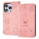 iPhone14 Pro ケース 手帳型 ミッフィー 耐衝撃 Raffine ミッフィー_ピンクフラワー カバー アイホン アイフォン スマホケース