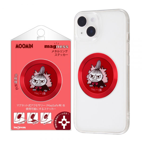 (C)Moomin Characters (TM) 貼り付けるだけでお使いのスマートフォンをマグネット式アクセサリー(MagSafe等)対応にするリングステッカー。簡単位置決めツール付き。 『 ムーミン 』ミイ ( リトルミイ ) 材質・素材：ポリカーボネート、アルミ、鉄(C)Moomin Characters (TM) 貼り付けるだけでお使いのスマートフォンをマグネット式アクセサリー(MagSafe等)対応にするリングステッカー。簡単位置決めツール付き。 『 ムーミン 』ミイ ( リトルミイ ) 材質・素材：ポリカーボネート、アルミ、鉄