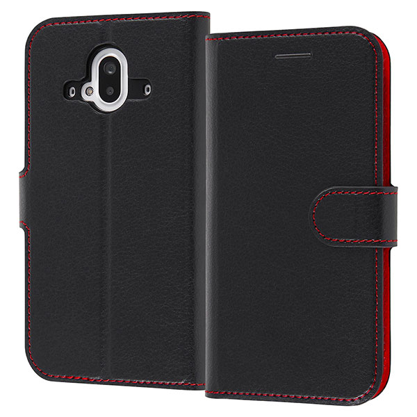 Rakuten - らくらくスマートフォン F-52B ケース 手帳型 シンプル マグネット ブラック レッド カバー スマホケース