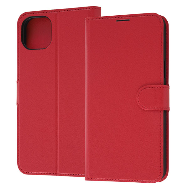 iPhone14 Plus ケース 手帳型 耐衝撃 レザー シンプル マグネット レッド カバー アイフォン スマホケース