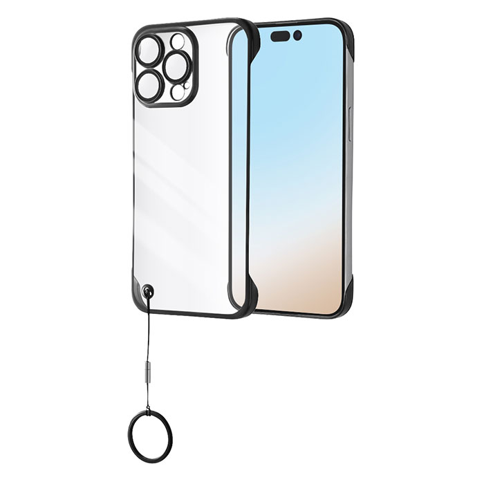 iPhone15 Pro Max ケース ハードケース 超軽量 ウルトラライト リングストラップ付 ブラック カバー アイフォン スマホケース