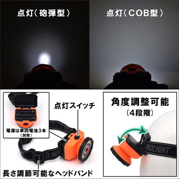 防災用品 防災グッズ 災害グッズ 防犯 COB型＋砲弾型搭載 高輝度LEDヘッドライト