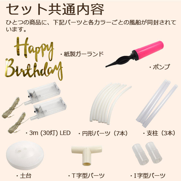 セレクトショップ SIGのバルーン バースデーバルーンセット 乾電池で光る LED(30灯)×2個付き｜アングル2