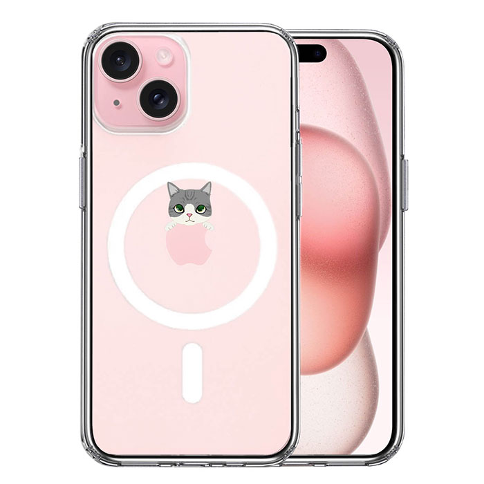 iPhone ケース iPhone15 ハードケース MagSafe対応 ハイブリッド クリア のっかり ネコ サバトラ カバー アイホン アイフォン スマホケース