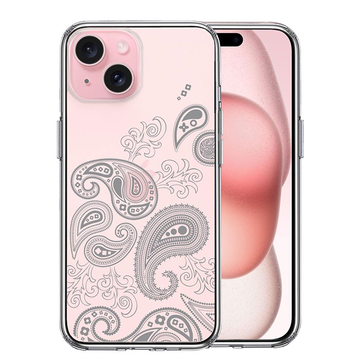 Rakuten - iPhone ケース 15 15 Plus ハードケース ハイブリッド クリア ペイズリー 柄 グレイ カバー アイホン アイフォン スマホケース