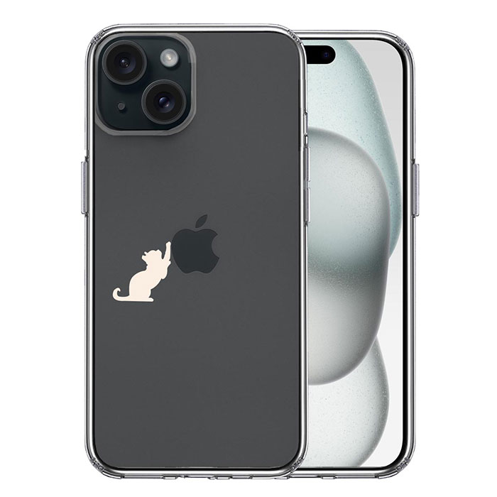 Rakuten - iPhone ケース 15 14 13 12 11 SE3 SE2 8 7 Plus mini Pro ProMax XS X SE 第3世代 第2世代 ハードケース ハイブリッド クリア 猫 リンゴ キャッチ ホワイト カバー アイホン アイフォン スマホケース
