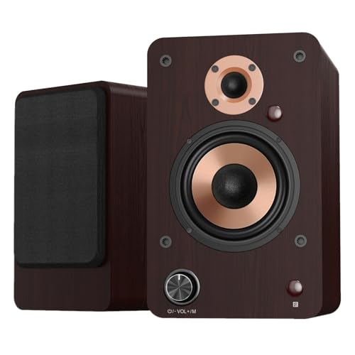 ブックシェルフスピーカー 100W(RMS) アクティブスピーカー Bluetooth/USB入力/AUX入力/光入力/同軸入力/RCA(L/R)入力 4インチウーハー/1インチツイーター PC/スマホ/テレビ 2ウェイ 2台1組 木製 ブラウ