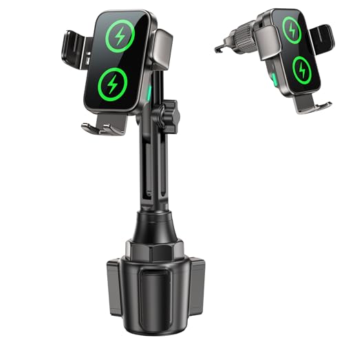GuMosh 車内用品 ドリンクホルダー スマホ ワイヤレス充電 15W カップホルダー 車 自動開閉 二重コイル設計 360度回転 2in1ワイヤレス車載充電器 挿入固定タイプ エアコン吹き出し口 幅広いのス