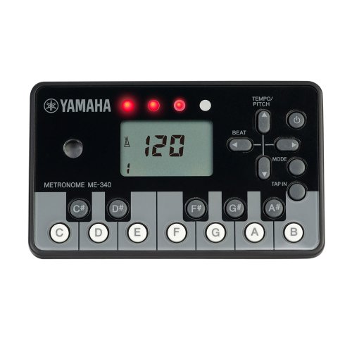 ◆商品名：ヤマハ(YAMAHA) デジタルメトロノーム ピアノブラック ME-340PFキーボード感覚の発音ボタン付きで聞きたい基準音がワンプッシュ　/　ダイヤル式のボリューム調節機能搭載。片手で音量コントロールが可能。裏面下部に安定感のあるスタンド機能を持たせた立体形状。メモリーバックアップ機能、オートパワーオフ（解除）あり音源：基準ピッチ/C～B音（12音）ワンタッチ発音　(410～450Hz）メトロノーム：30-250/min　便利なTap機能搭載、LED 4ヶ所連続点滅でテンポ拍を4つの“光の動き”によって表示daysmarket-ny00