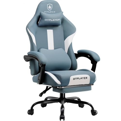 GTRACING ゲーミングチェア ファブリック デスクチェア 人間工学設計 腰痛対策 ポケットコイル 90°～150°リクライニング [一体式オットマン付き] 連動式アームレスト 蒸れない 高背もたれ ヘ