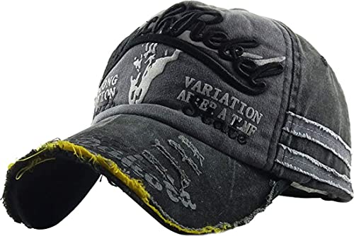 [Laquest] ダメージ アメカジキャップ 野球帽 帽子 メンズ／レディース キャップ (ブラック／グレー)