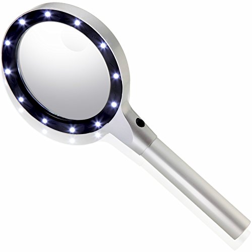 Phoenix 拡大鏡&虫眼鏡 手持ちルーペ【3倍＆8倍】2種類レンズ／LEDライト／メンテナンスクロス付き／収..