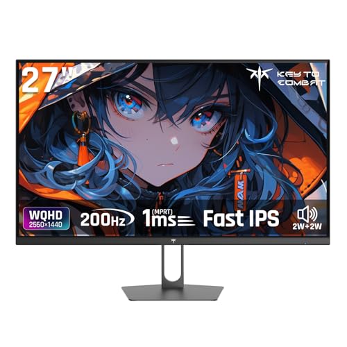 KTC 27インチゲーミングモニター WQHD (2560x1440) Fast IPS 200Hz (210OC可能）1ms(MPRT) 131%sRGB HDR400 低ブルーライト フリッカーフリー FreeSync & G-Sync対応 PS5対応 HDMI2.0×2 DP1.4×2 VESA 100*100 H27T22C-3