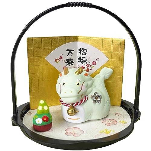 彩堂窯(Saidougama) 2024 干支 辰 龍 置物 高さ約11cm 盆飾り ラインストーン 付 柚子舎 E-26