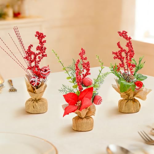Bacucine お正月飾り クリスマスツリー 卓上 ミニツリー 30cm 3点セット 松ぼっくり 造花セット 新年飾り クリスマス飾り 小さめ オーナメント 小物置物 プレゼント 店舗 部屋 玄関 インテリア