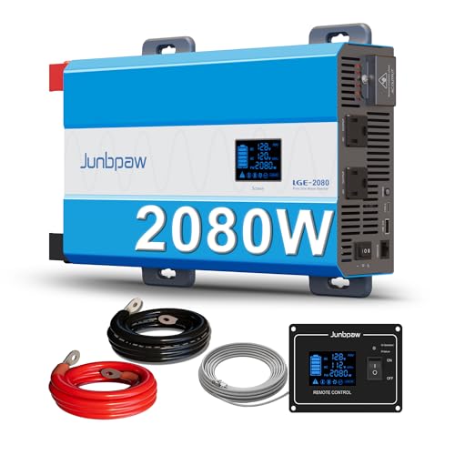 純正弦波インバーター 12V DCから100V 110V AC変換 リモートモニターコントローラー付き 5V 2.1A USBポ..