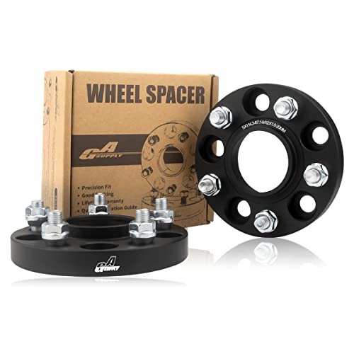 GAsupply 鍛造ワイドトレッドスペーサー PCD114.3 5H 内径67.1 M12XP1.5 厚さ20mm ワイトレハブリング一体 マットブラック【2枚セット】
