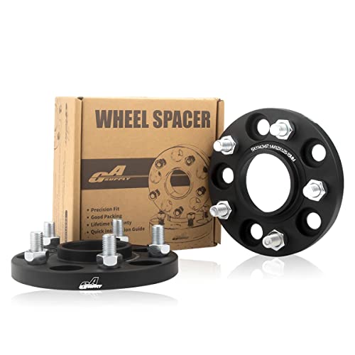 GAsupply 鍛造ワイドトレッドスペーサー PCD114.3 5H 内径67.1 M12XP1.25 厚さ15mm ワイトレハブリング一体 マットブラック【2枚セット】