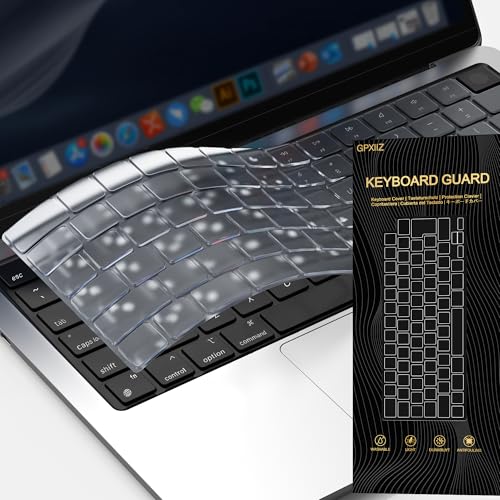 GPXIIZ キーボードカバー M5 M4 M3 M2 MacBook Air 13.6/Air 15/Pro 14/Pro 16 インチ 対応 保護 フィルム 2025-2021 英語 (US)配列 型番 A3240 A3241 A3113 A3114 A2681 A3112 A3434 A3185 A3401 A3403 A3186 防塵 マックブック 保護カ