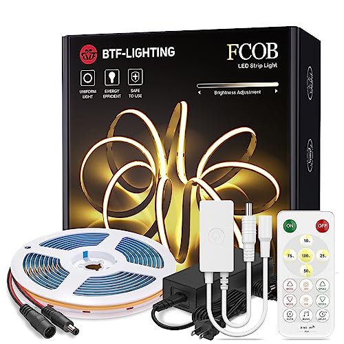 BTF-LIGHTING FCOB COB LEDテープライト 高密度 フレキシブル 5M 336LEDs/m 電球色 3000K 幅8mm ストリ..