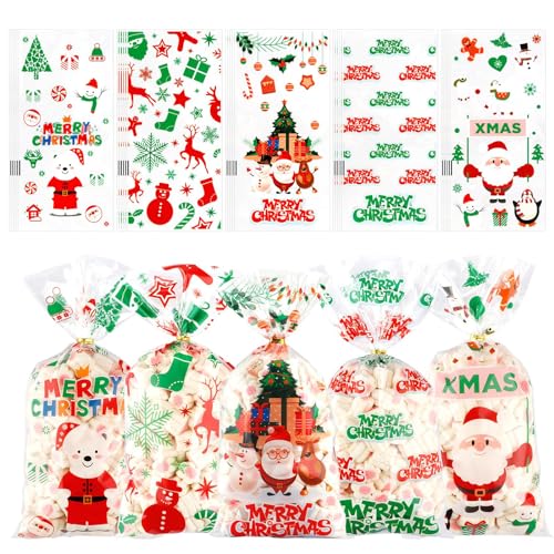 TANOKOX ラッピング 袋 opp袋 クリスマス お菓子 キャンディ 小分け袋 個包装 ギフトバッグ (サンタとクマ 130×270mm 50枚)