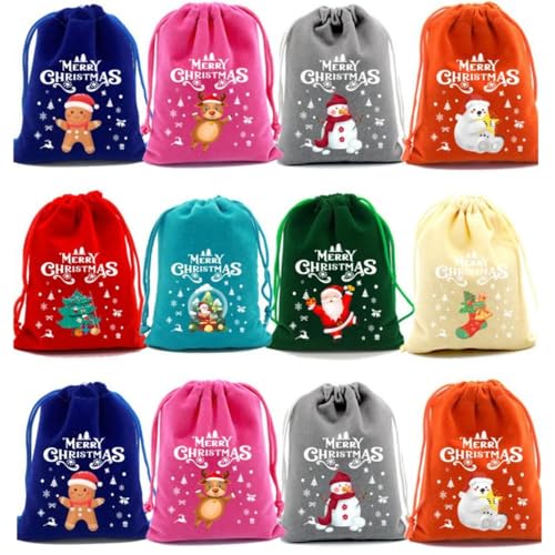 SITEDAN クリスマス 巾着袋 ラッピング袋 30個 お菓子袋 小物入れ キャンディバッグ ギフトバッグ 柄ランダム (SD04多色)