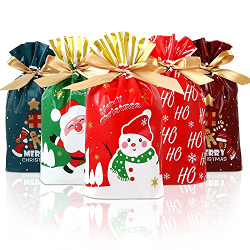 LEMESO クリスマス ラッピング 袋 小 35枚セット 巾着袋 ギフトラッピング プレセント袋 リボン付き チョコ キャンディー お菓子 包装 袋 グリーテ...