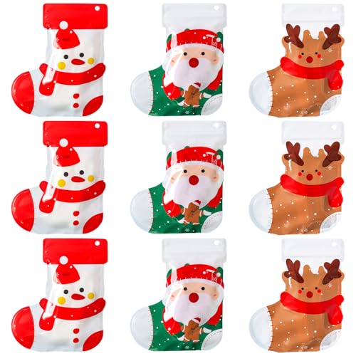 【Charming Club】クリスマス ラッピング 袋 お菓子袋 キャンディー ギフトバッグ プレゼント チャック袋 3色 9枚 H220×W185mm OP...