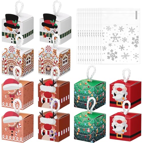 NALER クリスマス ラッピング ボックス 12個セット ラッピング袋付き 雪の結晶 小分け袋 50枚 プレゼント 可愛い サンタクロース ゆきだるま カラフ...
