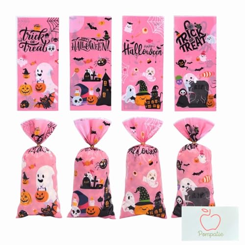 ハロウィン ラッピングバッグ 袋 20枚セット 27.5cm×12.5cm ピンク お菓子袋 お配り用 個包装 お菓子詰め合わせ プレゼント用 子ども会 幼稚園...