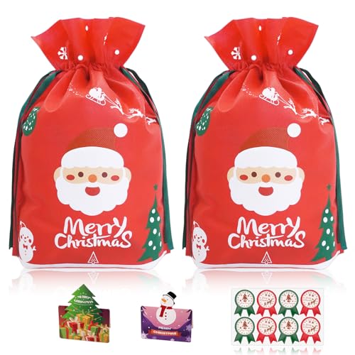 GOKEI クリスマス ギフトバッグ ラッピング袋 【2枚入り】 巾着袋 ラッピング 袋 両面印刷 リボン付 ギフト巾着 不織布 お祝い バッグ プレゼント用 ...